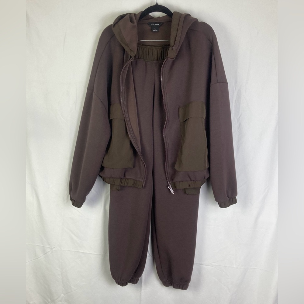 Rae Mode Brown Cargo Jogger Sweatpants & Hoodie Set Size *Small* Athleisure EUC